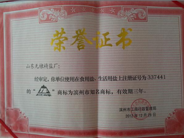 知名商標(biāo)榮譽(yù)證書
